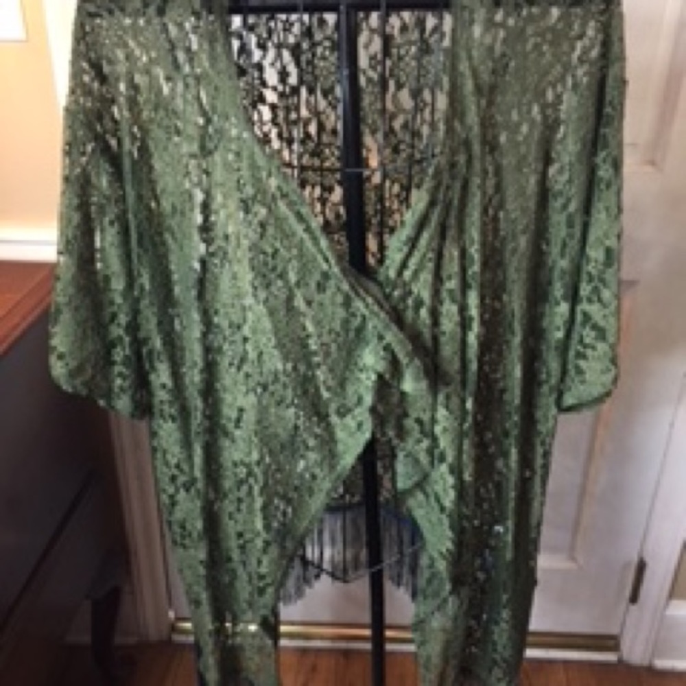 LulaRoe olive green lace Monroe with fringe